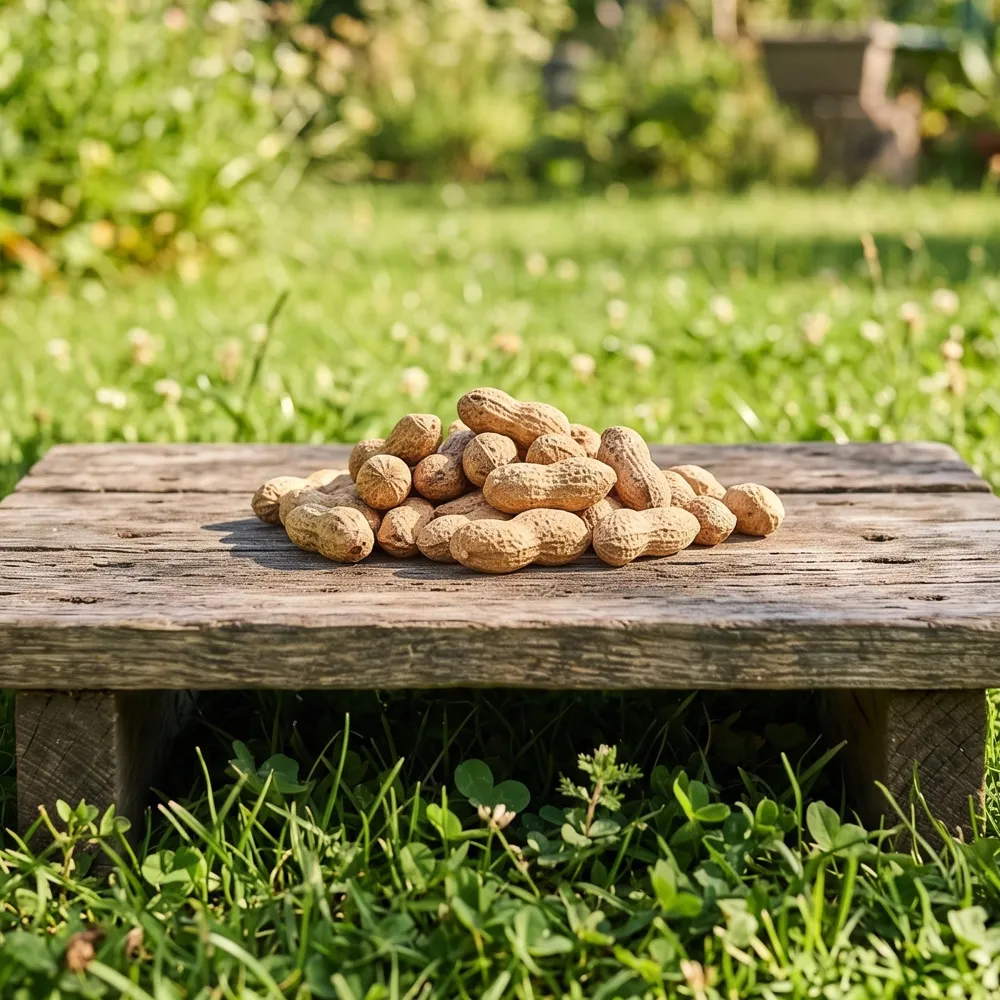 A small handful of peanuts in the shell on a fence rail, the kind of feeding spot crows can see from above